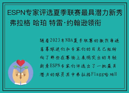 ESPN专家评选夏季联赛最具潜力新秀 弗拉格 哈珀 特雷·约翰逊领衔