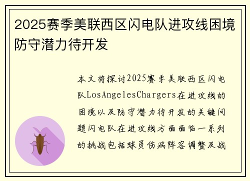 2025赛季美联西区闪电队进攻线困境防守潜力待开发